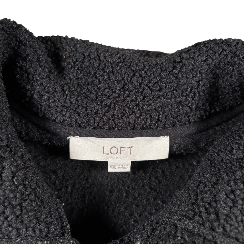 LOFT Black White Fair Isle Fleece Pullover Sweater Women XXL Snap Neck Cozy Boxy - Picture 4 of 8